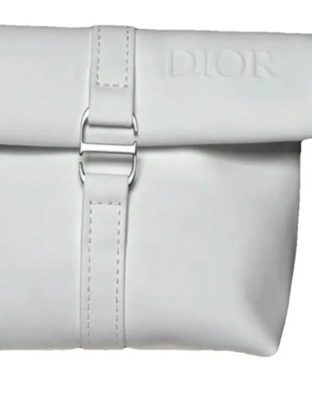 DIOR White Foldover Leather makeup bag